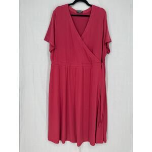 Lane Bryant Dress 2X 22 24 Red Knee Length V Neck Office Capsule Stretch
